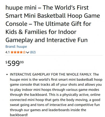 Huupe Smart Mini Basketball Hoop Game Hoop - 10" Hoop - Orange/Grey (Model: hm2) image 2