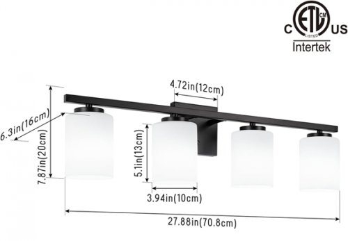 Mirrea Modern 5-light bathroom vanity light with etched glass shades - 28" - BLACK (Model: BS003-4) image 2