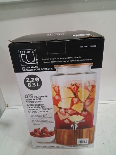 Studio TU Glass Drink Dispenser With Acacia Wood Stand - 8.3L - Brown (Model: TPT-V8423-CA / 1796162) image 2
