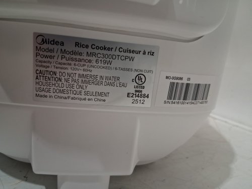 MIDEA LOW SUGAR FUNCTION RICE COOKER WITH STAINLESS STEEL STEAMER - 6 CUP - WHITE (MODEL: 1993090/ MRC300DTCPW)) image 6