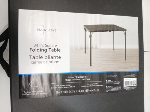 MAINSTAYS SQUARE FOLDING TABLE - 34" X 34" X 28" - BLACK image 4