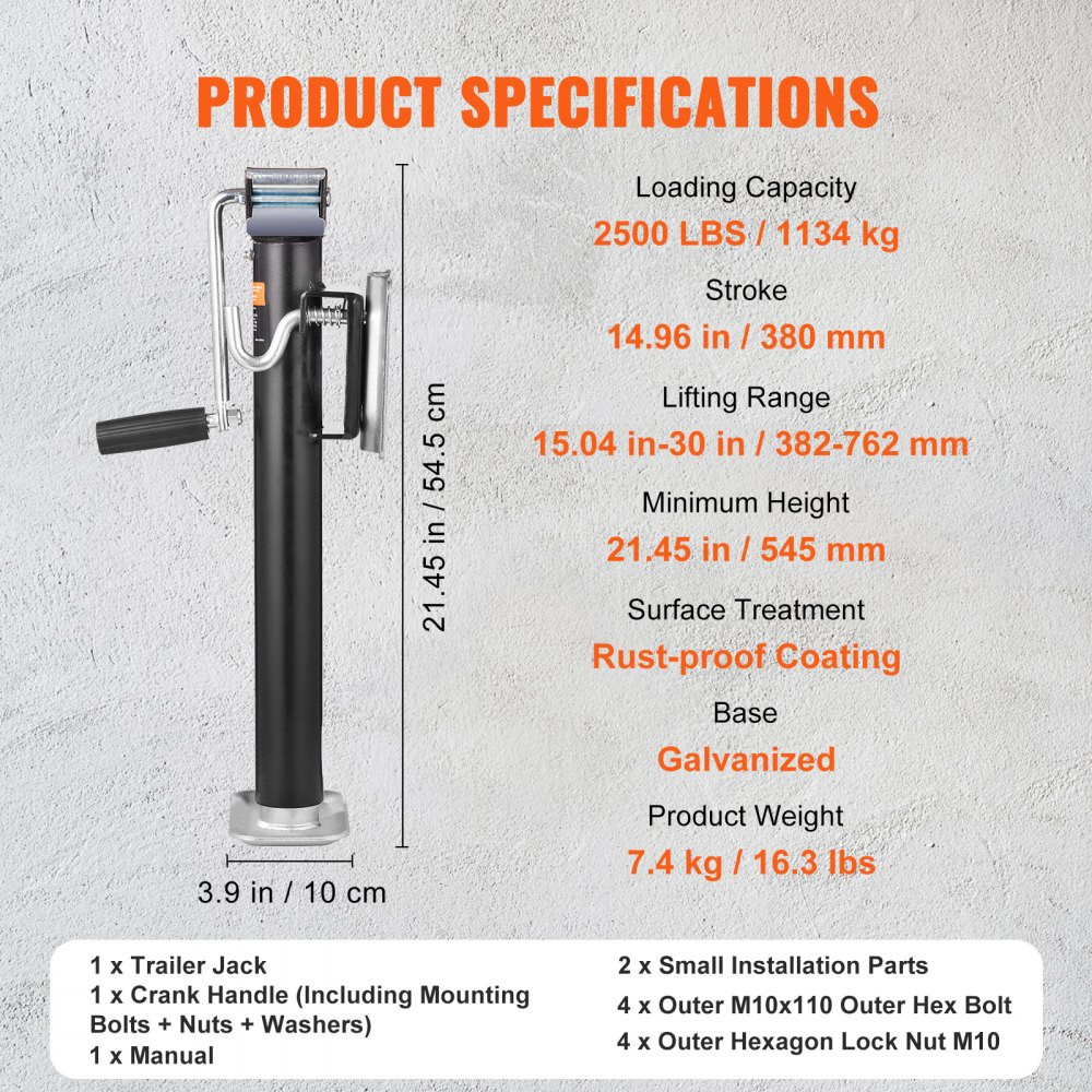 bolt on trailer tounge jack stand with handle - 2500lbs max - black (model: tjb-2002s-wk-z) image 3