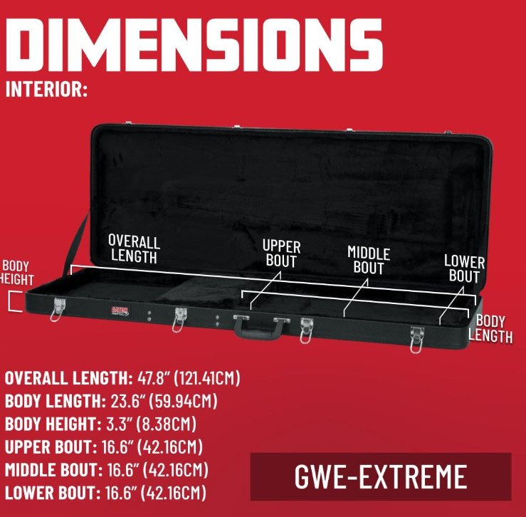 Gator Cases Hard-Shell Wood Case for Extreme Shaped Guitars - 49" x 20" - black (MODEL: gwe-exp) image 2
