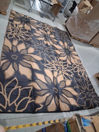 GENIMO Outdoor Rug Waterproof for Patio Decor Reversible Plastic Straw Floral Camping Carpet - 5ft 8" x 8ft 9" - BLACK/BEIGE image 3