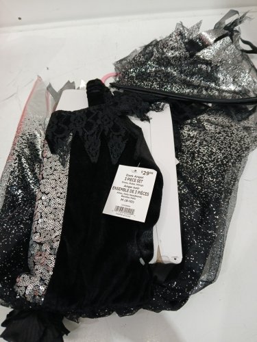 3PC DARK SPARKLE ANGEL COSTUME - MEDIUM 8-10 - BLACK SILVER image 2