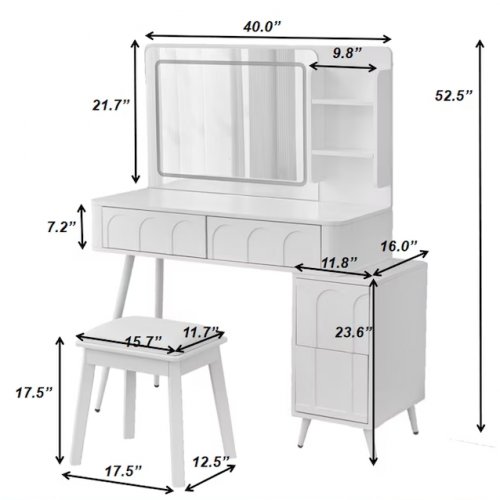 homy casa wooden makeup vanity desk with dimmable led mirror -45" x 16" x 52" - white - (model: n844p257529a) image 2