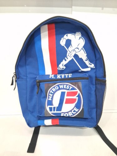 Metro West Force Kids Hockey Backpack with custom name "M. KYTE" - BLUE image 2