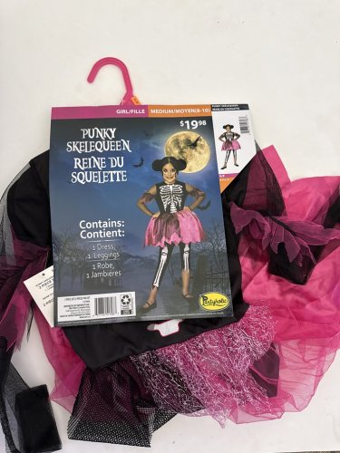 GIRLS PARTYHOLIC PUNKY SKELEQUEEN COSTUME (DRESS ONLY) - MEDIUM (8/10) - BLACK/PINK/WHITE image 2