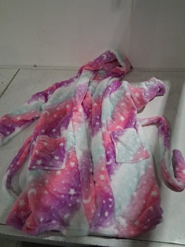 GIRL'S Miqool Soft Warm Fleece Hooded Robe -6/7 - PINK/ WHITE (MODEL: 2I34XSS93JDT) image 2