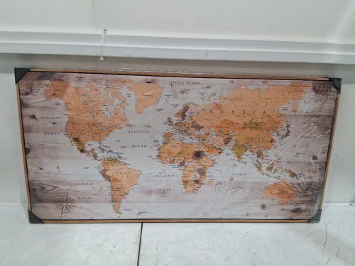 Framed Wall Art World Map Canvas - 20" x 40" - GOLD FRAME/MULTICOLOUR image 3