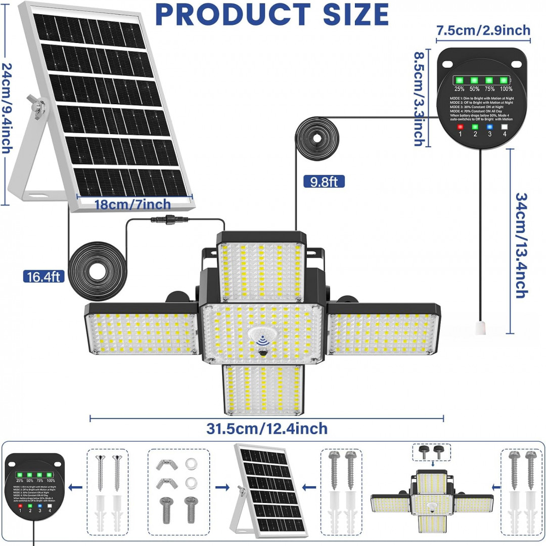 2pk cybrasc indoor/outdoor solar motion sensor pendant light with adjustable angle - 6000k - black (model: PL002BB) image 3