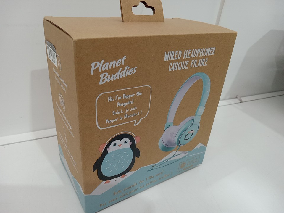 Kids Planet Buddies "Pepper the Penguin" wired headphones with adjustable headband - blue image 2