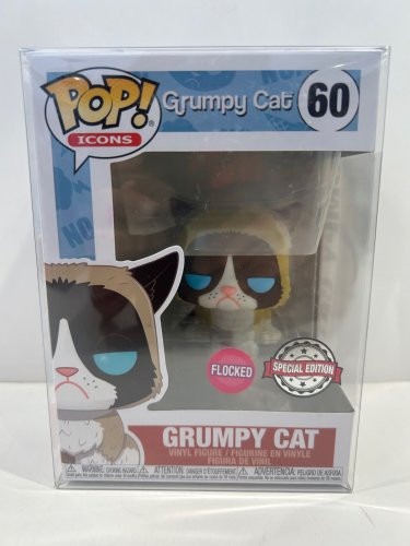 Funko pop! **flocked**special edition** icons: grumpy cat - grumpy cat vinyl figure (#60) **plastic protector cover** image 2