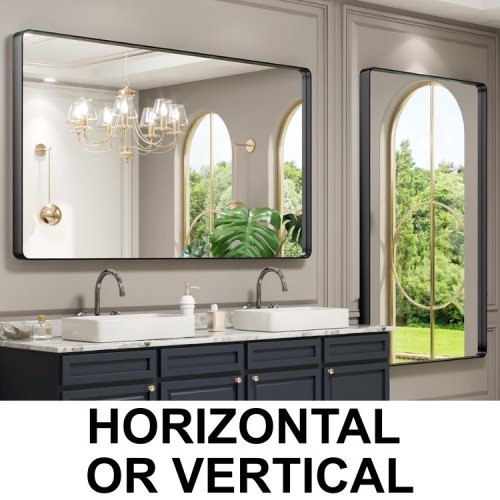 LOAAO large Metal Framed Bathroom Vanity Mirror - 60” X 30” - matte black image 2