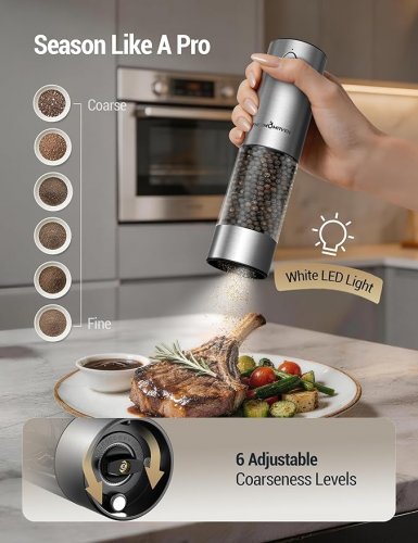 ThermoMaven Electric Salt & Pepper Grinder Set - Rechargeable Automatic Grinder with 6 Adjustable settings - Gun Grey (Model: KYMQ-32A) image 2