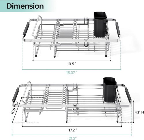 urackify expandable in-sink dish drying rack - 14.5" x 18" - silver image 2