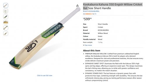 KOOKABURRA KAHUNA 350 ENGISH WILLOW CRICKET BAT - SHORT HANDLE - WOOD/WHITE (MODEL: KAHUNA 350) image 2