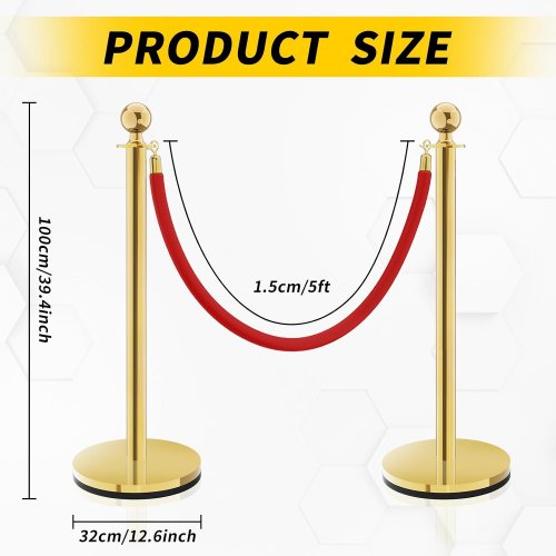 8pc SHAREWIN Waterproof and Rustproof stainless steel stanchions crowd control barriers with a velvet rope -gold/red (model: 8PGD116181B) image 3