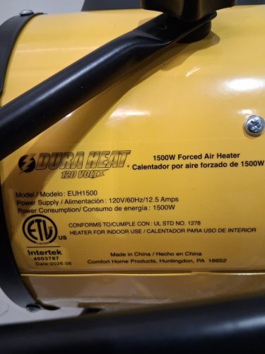 DuraHeat Forced Air Heater - up to 250sq.ft - 120v 1500w - black / yellow (model: EUH1500) image 5