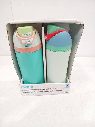 2PC OWALA FREESIP STAINLESS STEEL WATER BOTTLES WITH STRAWS - 16OZ - BLUE/GREEN (MODEL: 2856617) image 2