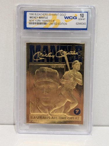 MICKEY MANTLE LTD EDITION MLB YANKEES CARD - WCG GEM MINT 10 - 1996 BLEACHERS 23K GOLD #1834 image 2