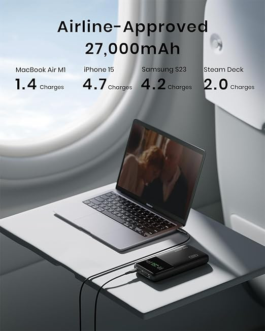 iniu High Capacity USB C in&Out Tablet/laptop Powerbank with smart digital display - 140w - 27000mah - black (model: p64-e1/bi-b64)) image 4