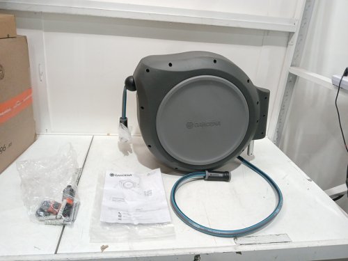 gardena rollup wall mounted retractable garden hose reel - 75ft - gray/blue - (model: 20502-80) image 4