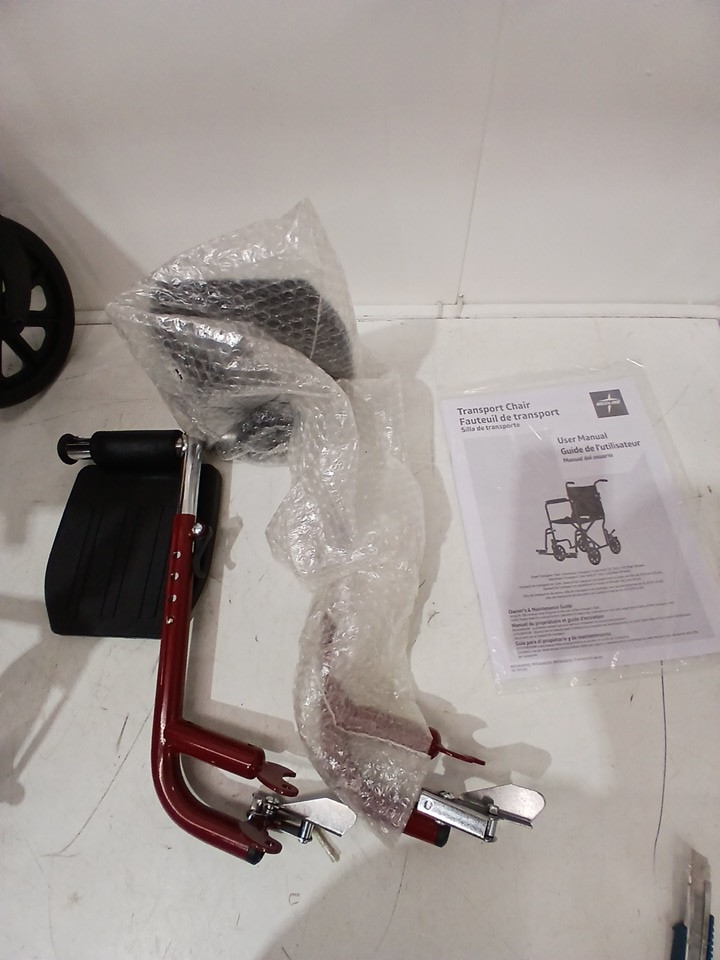 MEDLINE BASIC ALUMINUM TRANSPORT WHEELCHAIR 12" REAR WHEELS WITH BRAKES - 19"/300lbs cap - RED/black (MODEL: MDS808210ARE) image 7