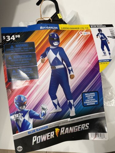 2PC BOYS DISGUISE POWER RANGERS JUMPSUIT COSTUME SET WITH CHARACTER MASK - LARGE (10-12) BLUE image 2