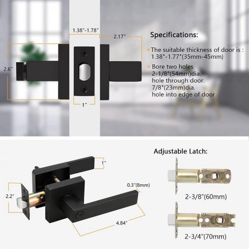 Easy-Install Privacy Lockable Keyless Door Handle - 35mm to 45mm doors - Matte Black image 2