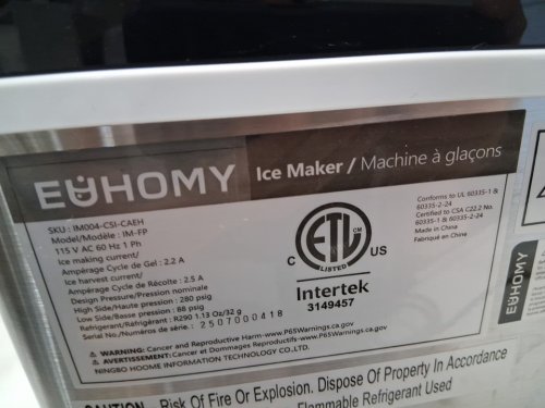EUHOMY Ice Cube Maker Machine - 45Lbs/Day - Silver/Black (Model: IM004-CSI-CAEH / IM-FP) image 7