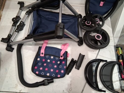BAYER DESIGN TWIN DOLLS PRAM XEO ADJUSTABLE HANDLE BABY STROLLER FOR DOLLS WITH SIDE BAG - TEAL/ GREEN /WHITE (MODEL: 26758AA)) image 4