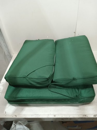 3PK wicker patio cushions for corner piece -25" x 25" big cushion  20" x 14" - small cushions  green image 3