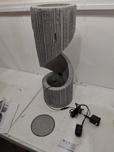 MODERN S-SHAPED spiral OUTDOOR WATER FOUNTAIN WITH LED LIGHT - 30" X 10" - WHITE gravel (MODEL: OFL009WH) image 3