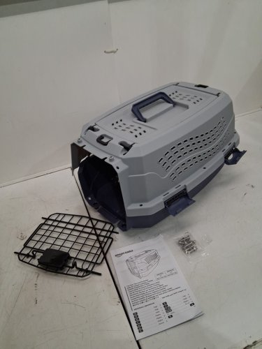 AMAZONBASICS TWO-DOOR TOP-LOAD HARD-SIDED PET TRAVEL KENNEL CARRIER CRATE FOR CATS OR DOGS - 23" x 15" x 13" - GREY/BLUE (MODEL: ‎6009-M-APL) image 2