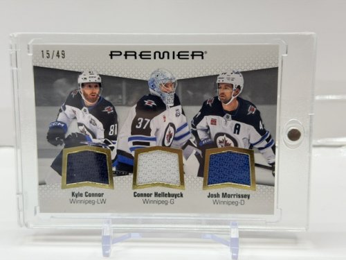 GAME USED TRIPLE PATCH HOCKEY MEMORABILIA CARD OF KYLE CONNOR, CONNOR HELLBUYCK AND JOSH MORRISSEY image 6