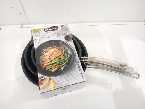 3PC KIRKLAND SIGNATURE HARD ANODIZED FRYING PAN SKILLET -  8.5"/10"/12" - BLACK/SILVER (MODEL: 1545956) image 2