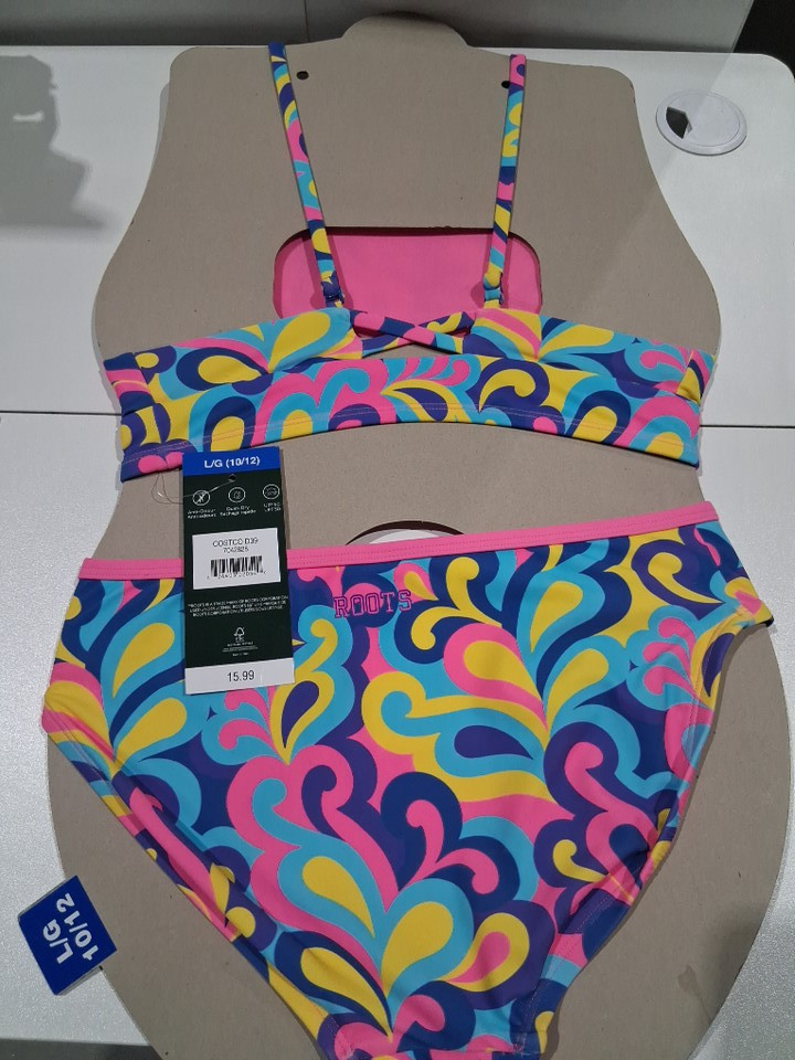 2PC Girl's ROOTS SWIMSUIT WITH ADJUSTABLE STRAPS - LARGE (10/12) - ABSTRACT Multicolour (STYLE: 7042828) image 3