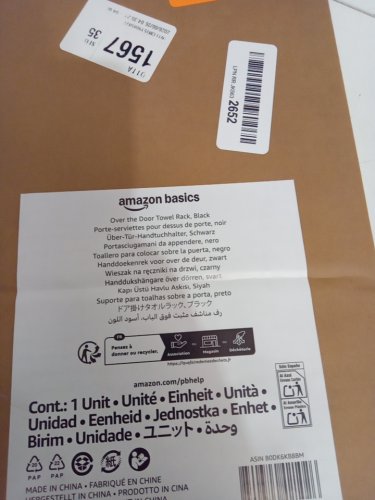 Amazon Basics Over The Door Towel Rack with Hooks - 24" x 19" x 6" - black image 3