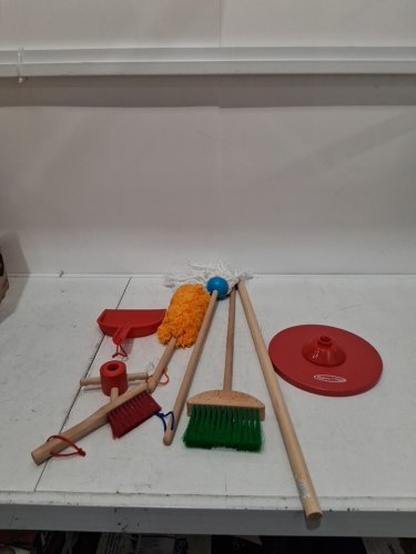 6PC MELISSA & DOUG LET’S PLAY HOUSE! DUST! SWEEP! MOP! PRETEND PLAY SET - KID-SIZED With BROOM, MOP, DUSTER, BRUSH, DUSTPAN, STORAGE STAND - MULTICOLOUR (MODEL: 96049) image 3