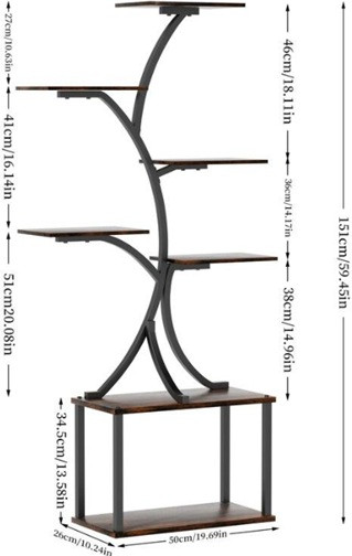 5 Tier Indoor Flower/Plant Stand - 59.4" - Black/Brown (Model: HJ37) image 2