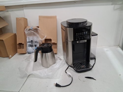 delonghi truebrew 2-in-1 single serve & drip coffee maker with built-in grinder - 5 cup thermal carafe - black/stainless steel (model: cam51035m) image 3