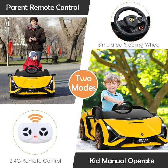 INFANS 12V Licensed Lamborghini Ride On Car with Parent Remote Control - 55lbs max - Yellow (Model: TQ10069US-YW) image 2