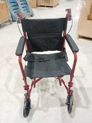 MEDLINE BASIC ALUMINUM TRANSPORT WHEELCHAIR 12" REAR WHEELS WITH BRAKES - 19 - 300LBS CAPACITY - RED/BLACK (MODEL: MDS808210ARE) image 3