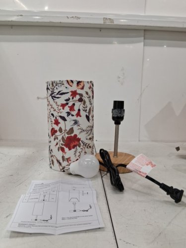 BEDSIDE WOODEN BASE TOUCH LAMP WITH FLORAL FABRIC SHADE - 5.7" X 14.8" - FLOWER image 2
