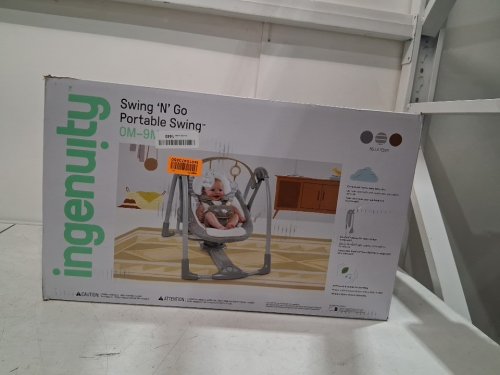 INGENUITY BOUTIQUE COLLECTION SWING 'N GO PORTABLE SWING WITH MULTIPLE SOUNDS/SWING SETTINGS - 20LBS CAPACITY - BELLA TEDDY IN GREY (MODEL: 11023-ES) image 2