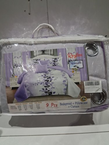 9pc REYLOX VINTAGE bedspread, pillowcase and curtain bedroom set - QUEEN - FLORAL PURPLE image 4