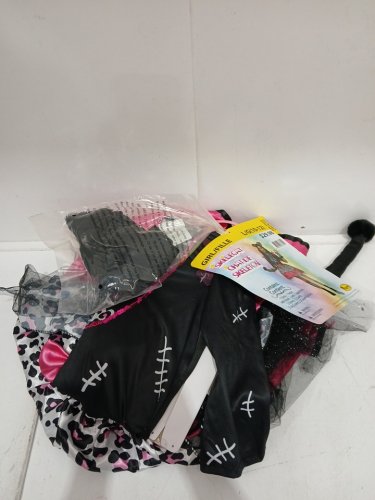5PC GIRL'S PARTYHOLIC SKELECAT COSTUME LARGE (10-12) - BLACK PINK WHITE image 2