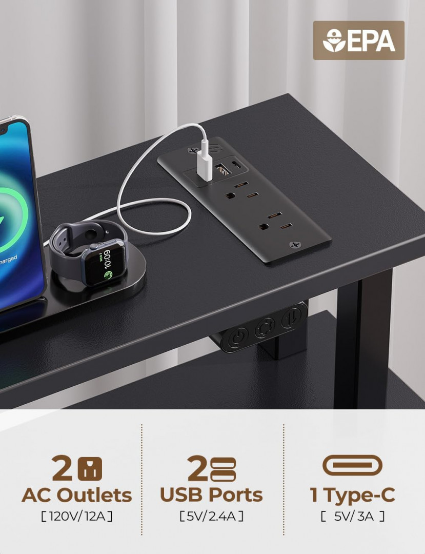 Seventable Computer Desk with Power Outlets & LED Light - 47" - black (model: cpt037-bk120-st) image 3