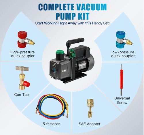 pb motor tech vacuum pump with manifold gauge set - 1/3hp - 4.5cfm - 5pa - 3 way manifold gauge - black (model: pb-a00a / rs-1.5) image 2